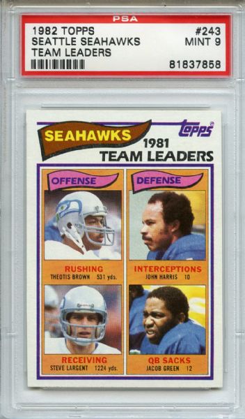 1982 Topps 243 Seattle Seahawks Team Leaders Largent PSA MINT 9