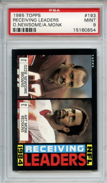 1985 Topps 193 Receiving Leaders Newsome Monk PSA MINT 9