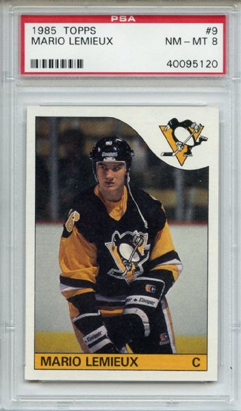 1985 Topps 9 Mario Lemieux RC PSA NM-MT 8