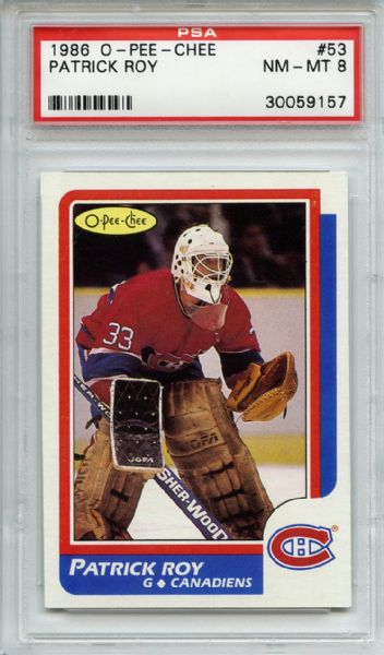 1986 O-Pee-Chee 53 Patrick Roy RC PSA NM-MT 8