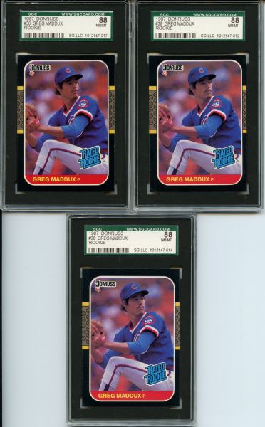 (3) 1987 Donruss 36 Greg Maddux RC SGC NM/MT 88 / 8