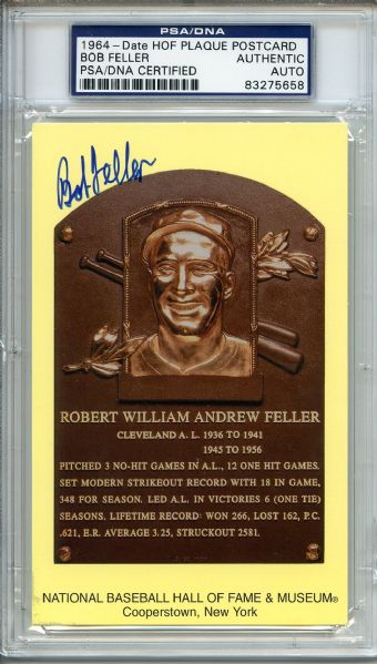 Bob Feller Signed HOF Postcard PSA/DNA
