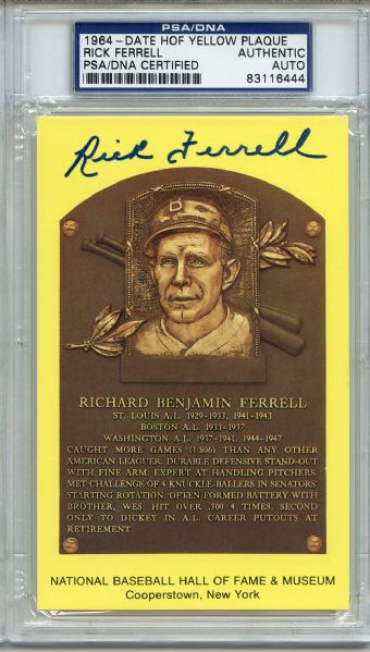 Rick Ferrell Signed HOF Postcard PSA/DNA