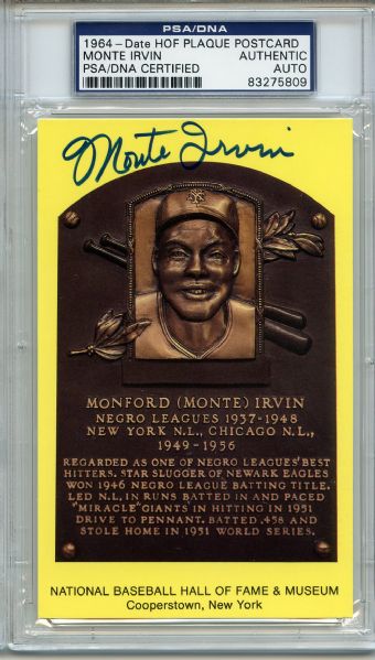 Monte Irvin Signed HOF Postcard PSA/DNA
