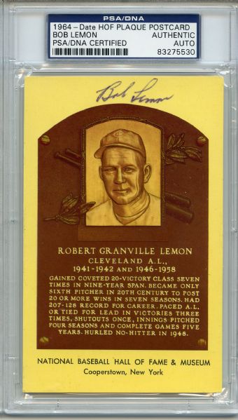 Bob Lemon Signed HOF Postcard PSA/DNA