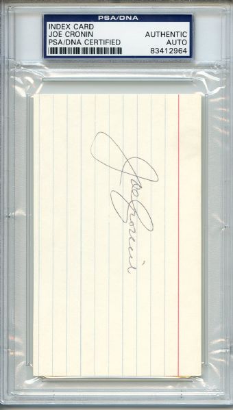 Joe Cronin Signed 3 x 5 Index Card PSA/DNA