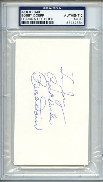 Bobby Doerr Signed 3 x 5 Index Card PSA/DNA