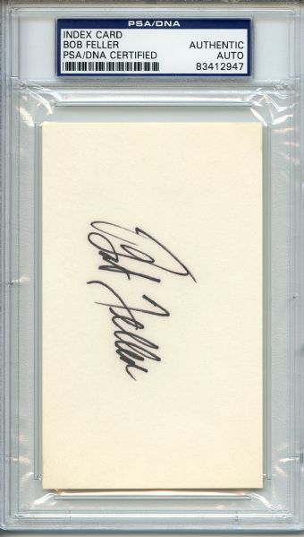 Bob Feller Signed 3 x 5 Index Card PSA/DNA