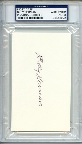 Billy Herman Signed 3 x 5 Index Card PSA/DNA