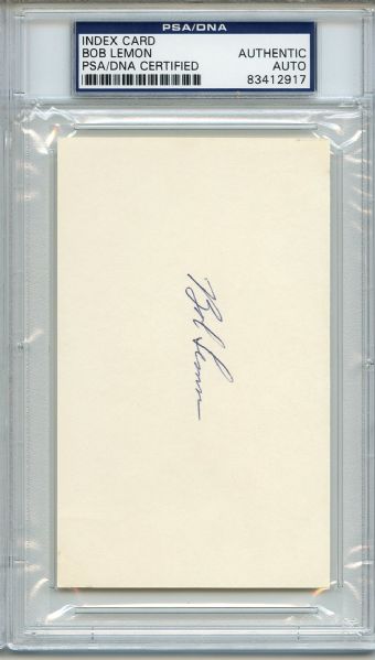 Bob Lemon Signed 3 x 5 Index Card PSA/DNA