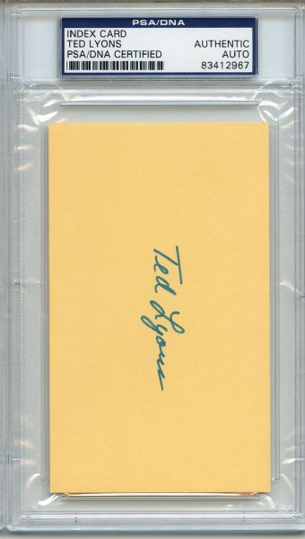 Ted Lyons Signed 3 x 5 Index Card PSA/DNA