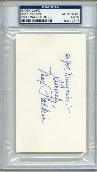 Max Patkin (The Clown Prince) Signed 3 x 5 Index Card PSA/DNA