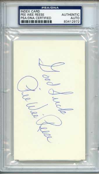 Pee Wee Reese Signed 3 x 5 Index Card PSA/DNA