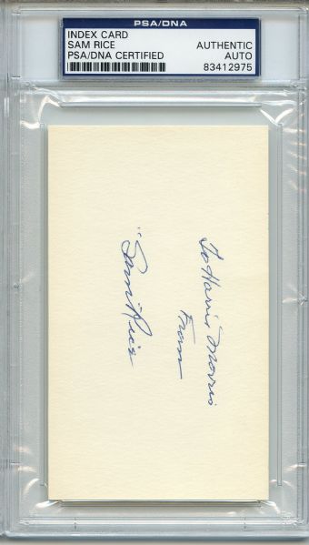 Sam Rice Signed 3 x 5 Index Card PSA/DNA