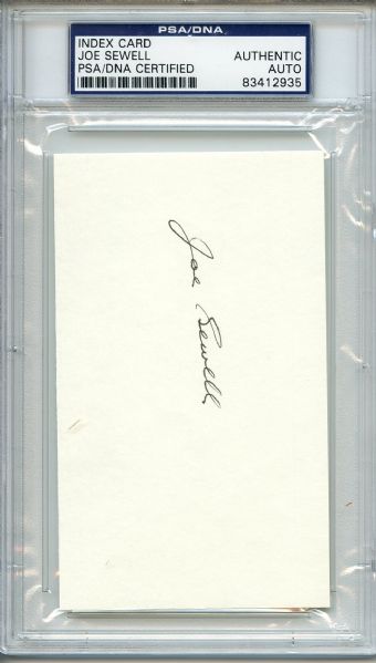 Joe Sewell Signed 3 x 5 Index Card PSA/DNA