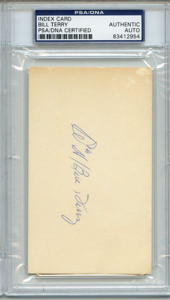 Bill Terry Signed 3 x 5 Index Card PSA/DNA