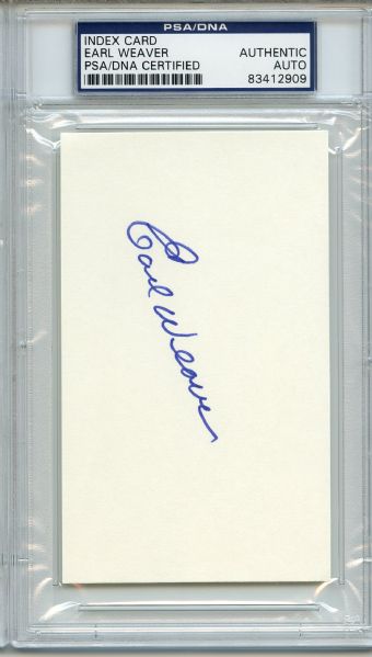 Earl Weaver Signed 3 x 5 Index Card PSA/DNA