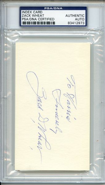 Zack Wheat Signed 3 x 5 Index Card PSA/DNA