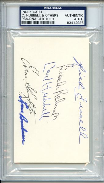 Hubbell Ferrell Robinson Slaughter Boudreau Multi Signed 3 x 5 Index Card PSA/DNA