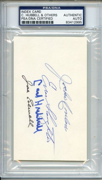 Conlan Slaughter Hubbell Sewell Multi Signed 3 x 5 Index Card PSA/DNA