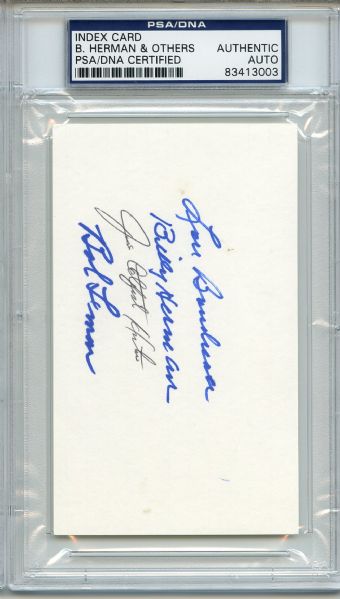 Hunter Boudreau Herman Lemon Multi Signed 3 x 5 Index Card PSA/DNA