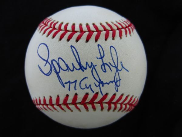 Sparky Lyle 77 Cy Young Signed Official American League Baseball PSA/DNA