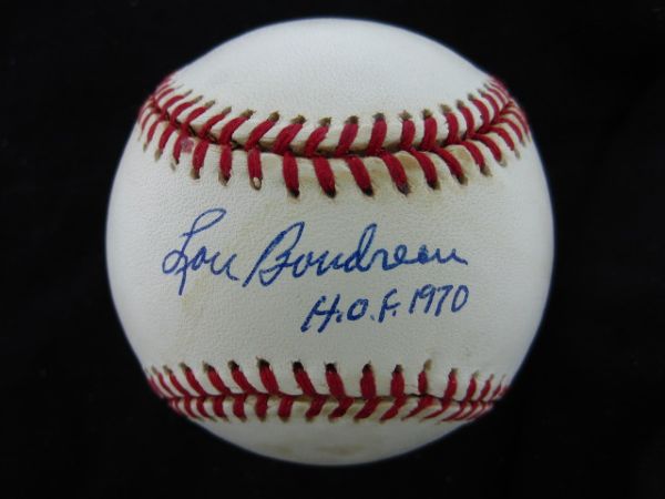 Lou Boudreau HOF 1970 Signed Official American League Baseball PSA/DNA
