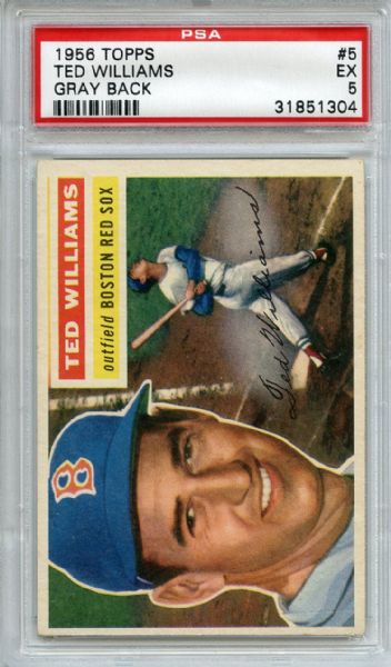1956 Topps 5 Ted Williams Gray Back PSA EX 5