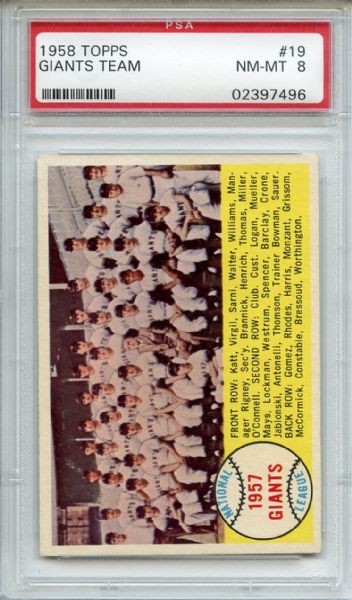 1958 Topps 19 San Franciscgo Giants Team PSA NM-MT 8