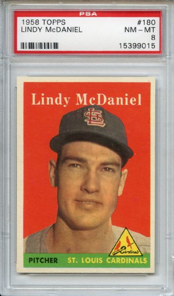 1958 Topps 180 Lindy McDaniel PSA NM-MT 8