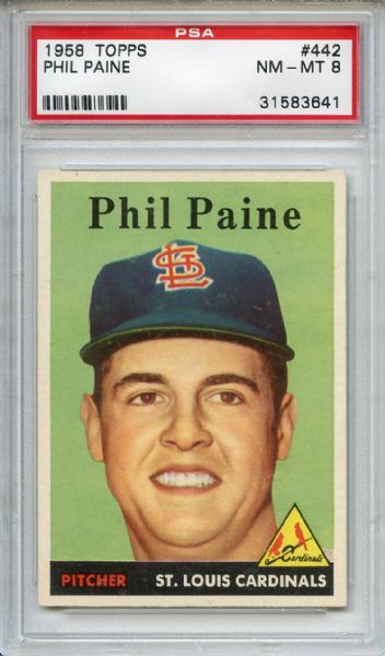 1958 Topps 442 Phil Paine PSA NM-MT 8