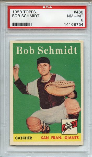 1958 Topps 468 Bob Schmidt PSA NM-MT 8
