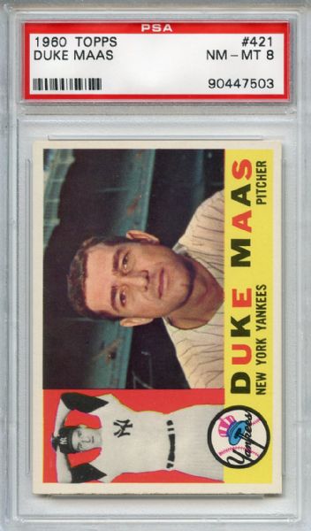 1960 Topps 421 Duke Maas PSA NM-MT 8