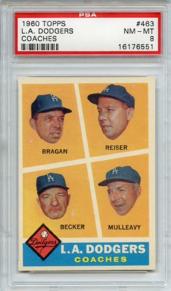 1960 Topps 463 Los Angeles Dodgers Coaches PSA NM-MT 8