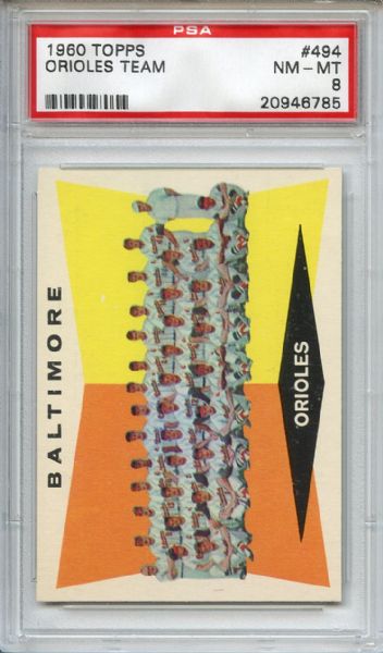 1960 Topps 494 Baltimore Orioles Team PSA NM-MT 8