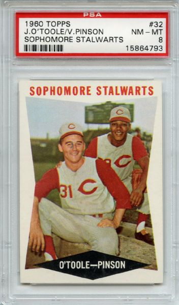 1960 Topps 32 Sophomore Stalwarts O'Toole & Pinson PSA NM-MT 8