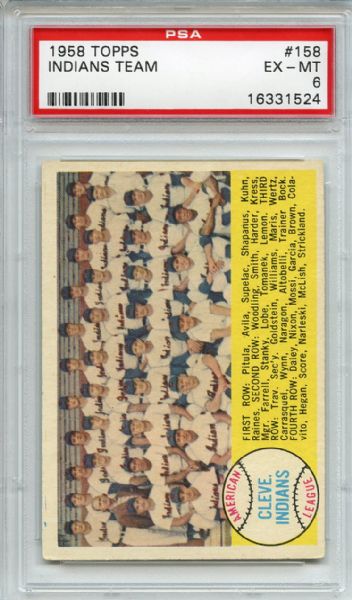 1958 Topps 158 Cleveland Indians Team PSA EX-MT 6