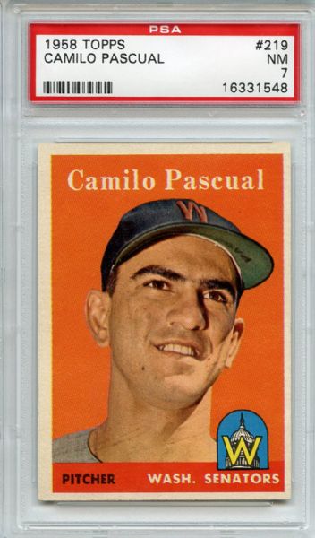 1958 Topps 219 Camilo Pascual PSA NM 7