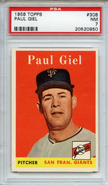 1958 Topps 308 Paul Giel PSA NM 7