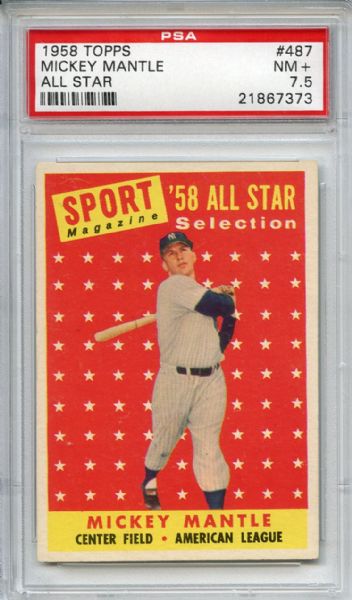 1958 Topps 487 Mickey Mantle All Star PSA NM+ 7.5