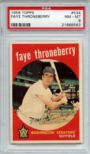 1959 Topps 534 Faye Throneberry PSA NM-MT 8