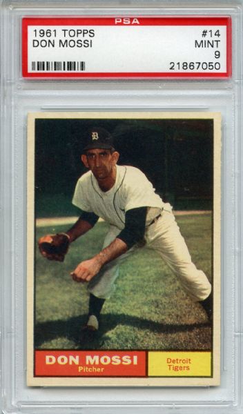 1961 Topps 14 Don Mossi PSA MINT 9