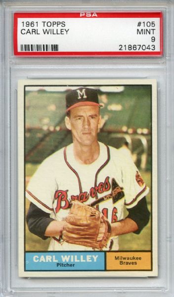 1961 Topps 105 Carl Willey PSA MINT 9