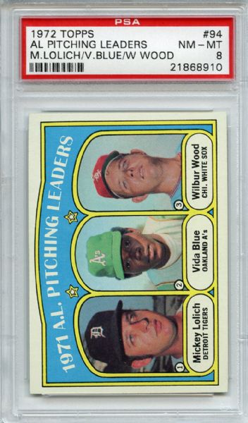1972 Topps 94 AL Pitching Leaders PSA NM-MT 8
