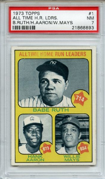 1973 Topps 1 All Time Home Run Leaders Ruth Aaron Mays PSA NM 7