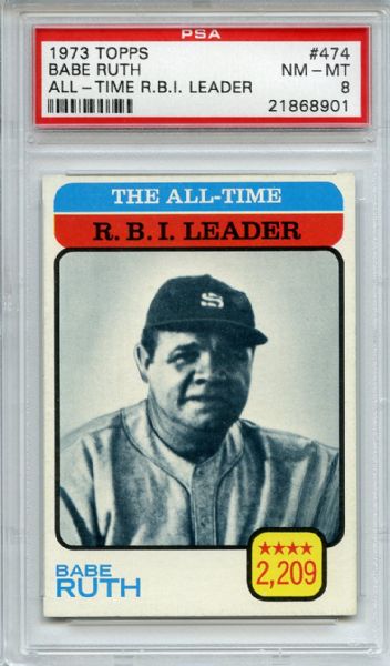 1973 Topps 474 Babe Ruth All Time RBI Leader PSA NM-MT 8