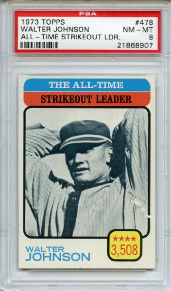 1973 Topps 478 Walter Johnson All Time Strikeout Leader PSA NM-MT 8