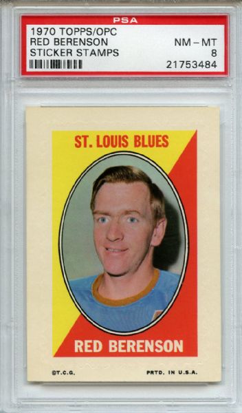 1970 Topps/OPC Sticker Stamps Red Berenson PSA NM-MT 8