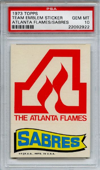 1973 Topps Team Emblem Sticker Flames Sabres PSA GEM MT 10