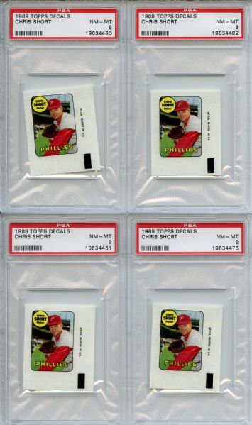 Lot of (7) 1969 Topps Decals Chris Short All PSA NM-MT 8
